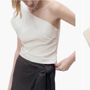 Mango Bari One-Shoulder Linen Blend Top